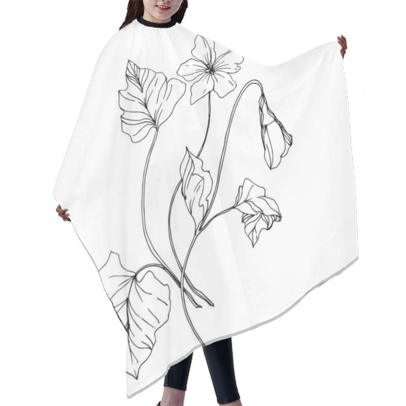 Personality  Vector Wildflowers Floral Botanical Flowers. Black And White Engraved Ink Art. Isolated Flower Illustration Element. Hair Cutting Cape