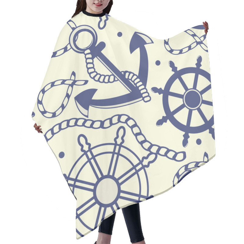 Personality  Marine Seamless Background With Anchor, Ropes, Wheel, Marine Knots. Hair Cutting Cape