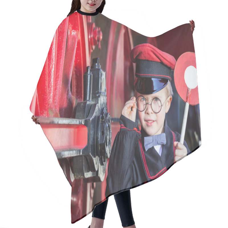 Personality  Smiling Train Conductor Boy Hair Cutting Cape