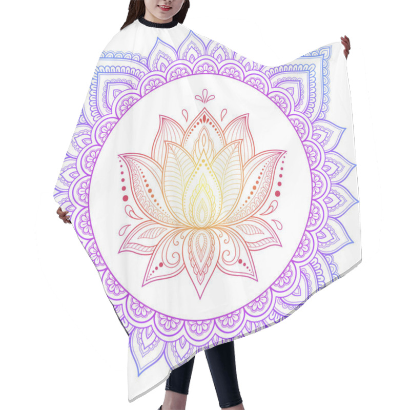 Personality  Circular Pattern In Form Of Mandala With Lotus Flower For Henna, Mehndi, Tattoo, Decoration. Decorative Ornament In Ethnic Oriental Style. Rainbow Design On White Background. Hair Cutting Cape