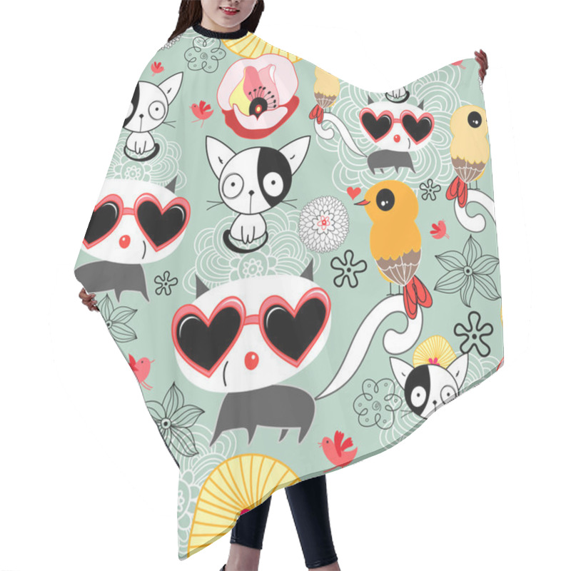 Personality  Texture Of The Kittens And Birds Hair Cutting Cape