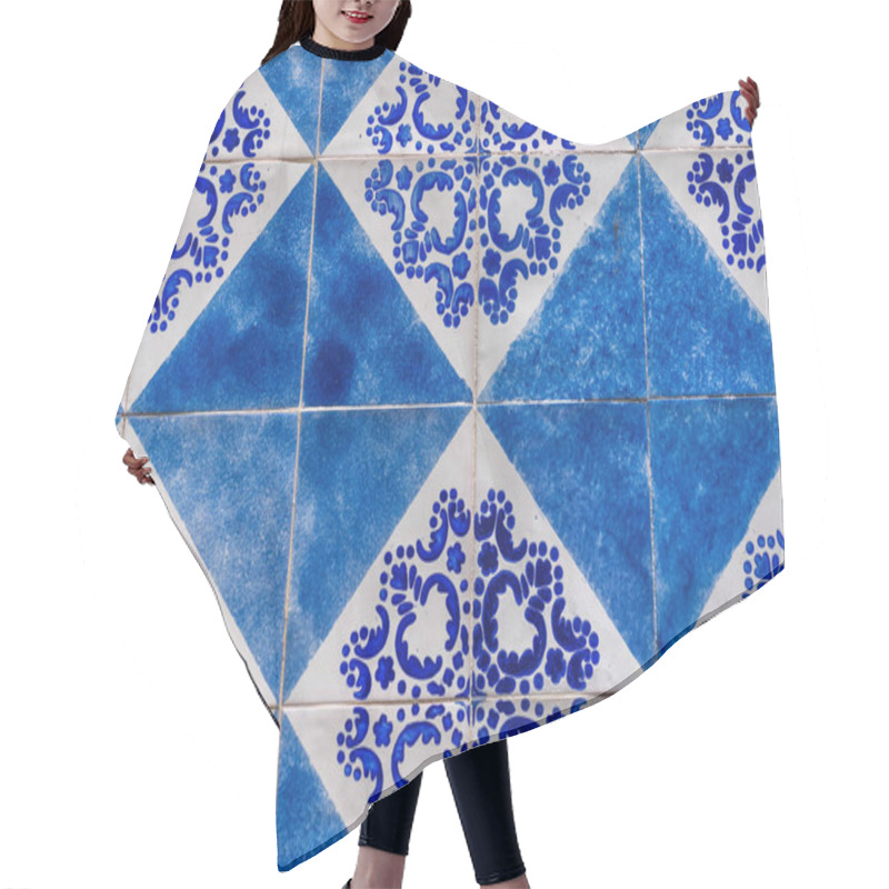 Personality  A Striking Pattern Of Traditional Blue And White Ceramic Tiles Displays A Fusion Of Geometric Shapes And Floral Designs, A Signature Of Mediterranean Decorative Art Hair Cutting Cape