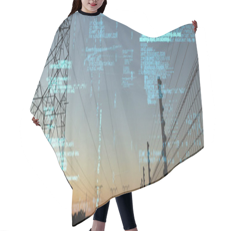 Personality  Image Of Data Against The Evening Electricity Pylon Silhouette Hair Cutting Cape