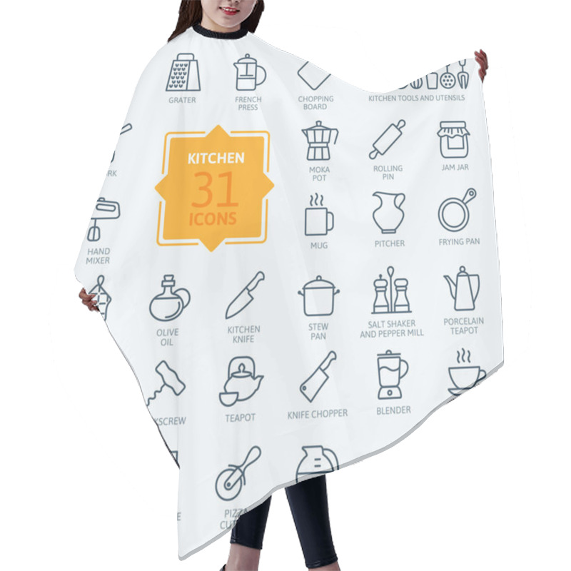 Personality  Outline Icon Collection - Cooking, Kitchen Tools And Utensils Hair Cutting Cape