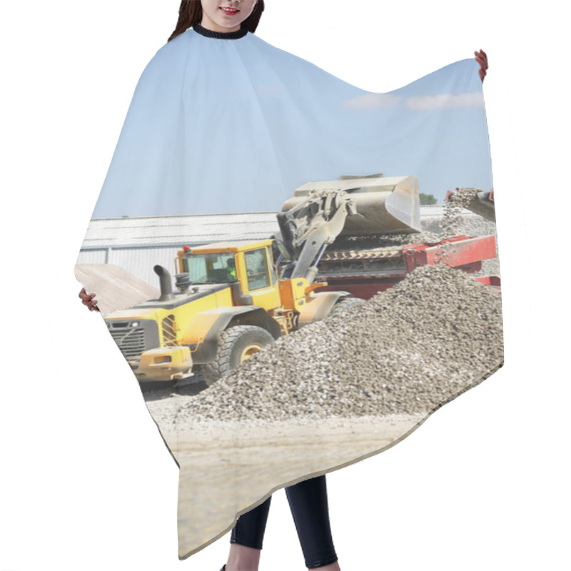 Personality  Digger Loading Gravel Into A Container Hair Cutting Cape