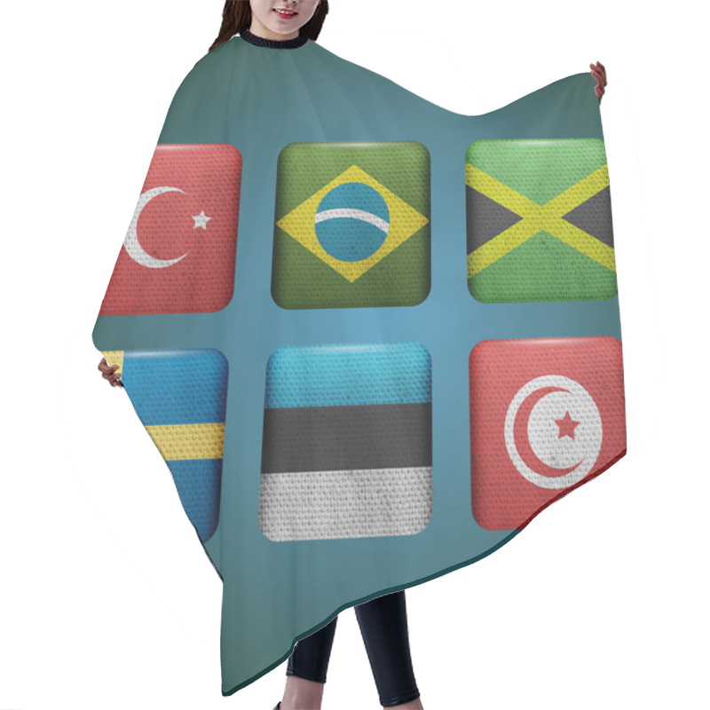 Personality  Set Of Six Buttons With Flags Hair Cutting Cape