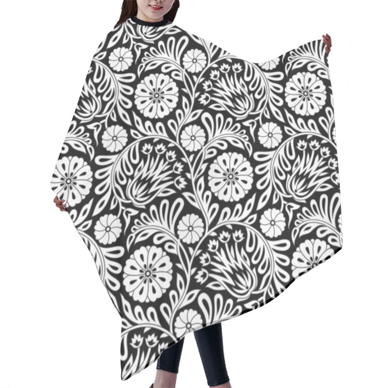 Personality  Seamless Black And White Floral Wallpaper Hair Cutting Cape