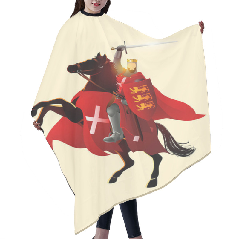 Personality  Vector Illustration Of King Richard The Lionheart Holding A Sword And Shield On Horseback Hair Cutting Cape