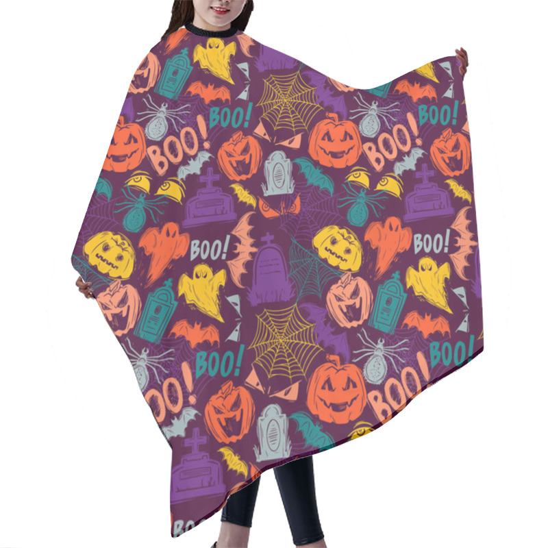 Personality  Halloween Holiday Chaotic Hand Drawn Seamless Pattern Hair Cutting Cape