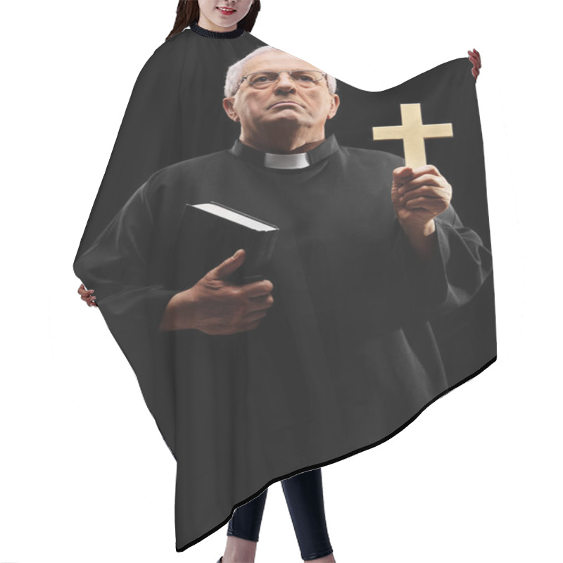 Personality  Mature Priest Holding Cross Hair Cutting Cape