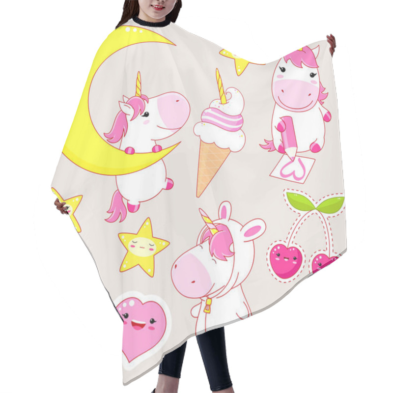 Personality  Set Of Cute Unicorns Stickers In Kawaii Style Hair Cutting Cape