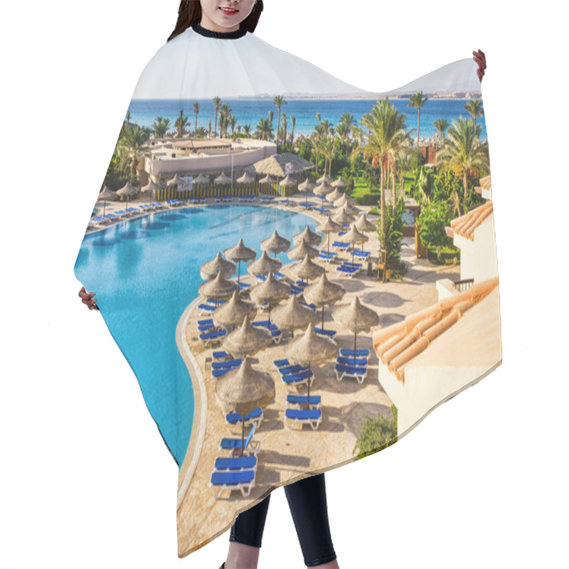 Personality  The Pool, Beach Umbrellas And The Red Sea In Egypt Hair Cutting Cape