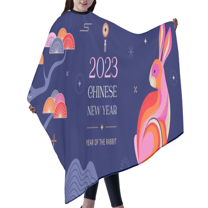 Personality  Chinese New Year 2023 Year Of The Rabbit - Chinese Zodiac Symbol, Lunar New Year Concept, Colorful Modern Background Design. Vector Illustration  Hair Cutting Cape