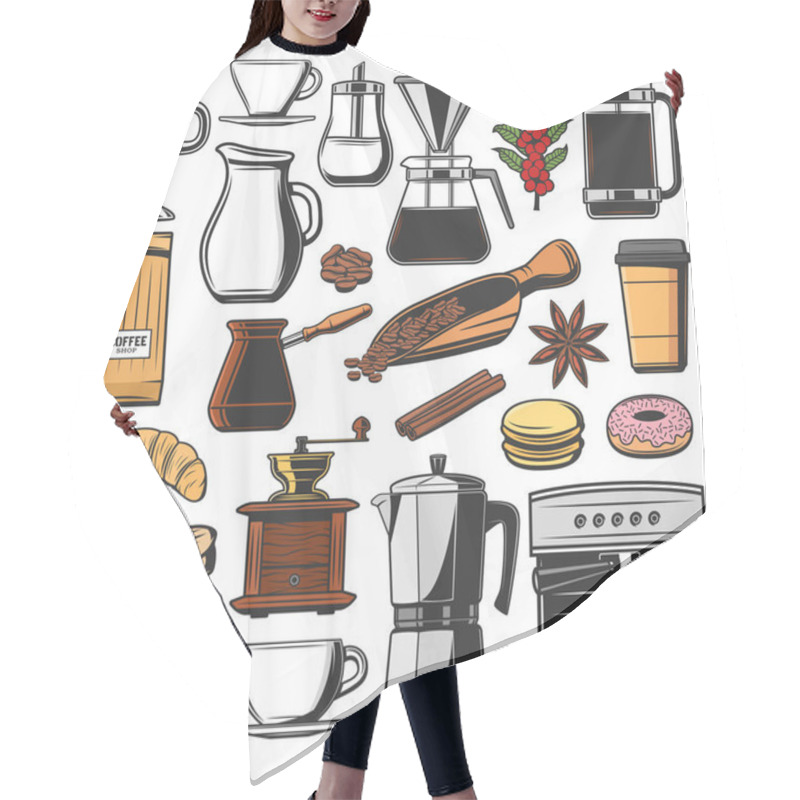 Personality  Isolated Coffee Beans And Spices, Machine Icons Hair Cutting Cape