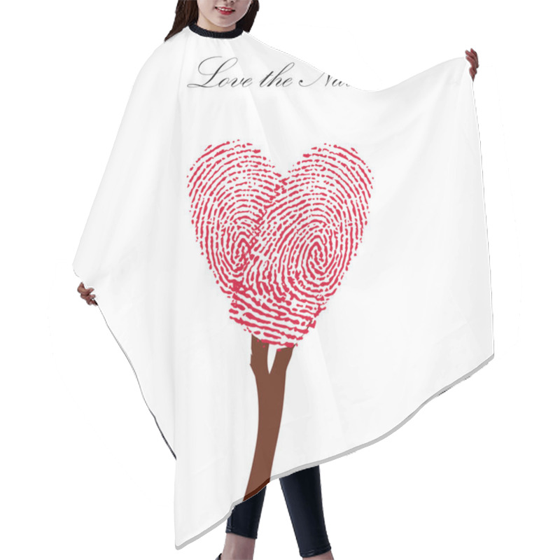 Personality  Heart Pink Tree With Finger Prints Vector EPS Illustration. Hair Cutting Cape