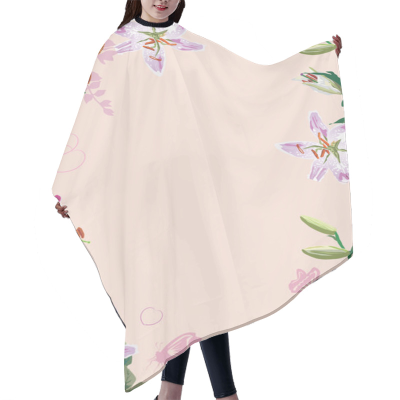 Personality  Lily Flowers Frame Illustration On Pink Hair Cutting Cape