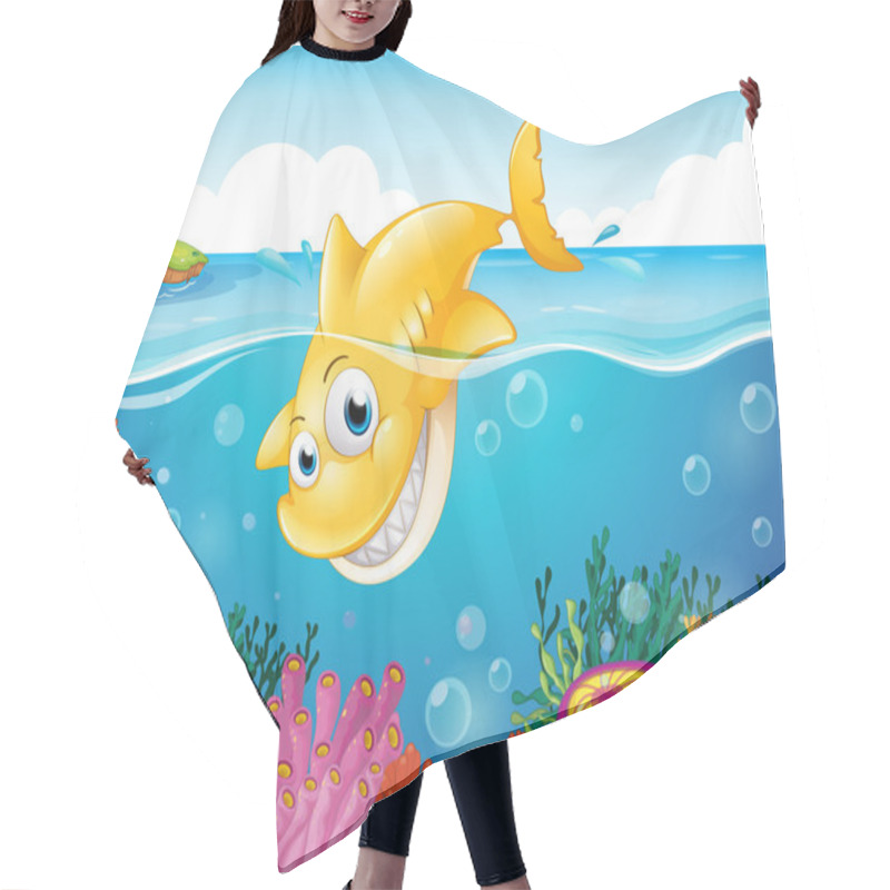 Personality  A Yellow Shark Diving Into The Sea Hair Cutting Cape