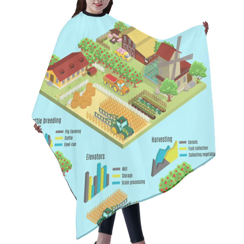 Personality  Isometric Farm Infographic Concept Hair Cutting Cape