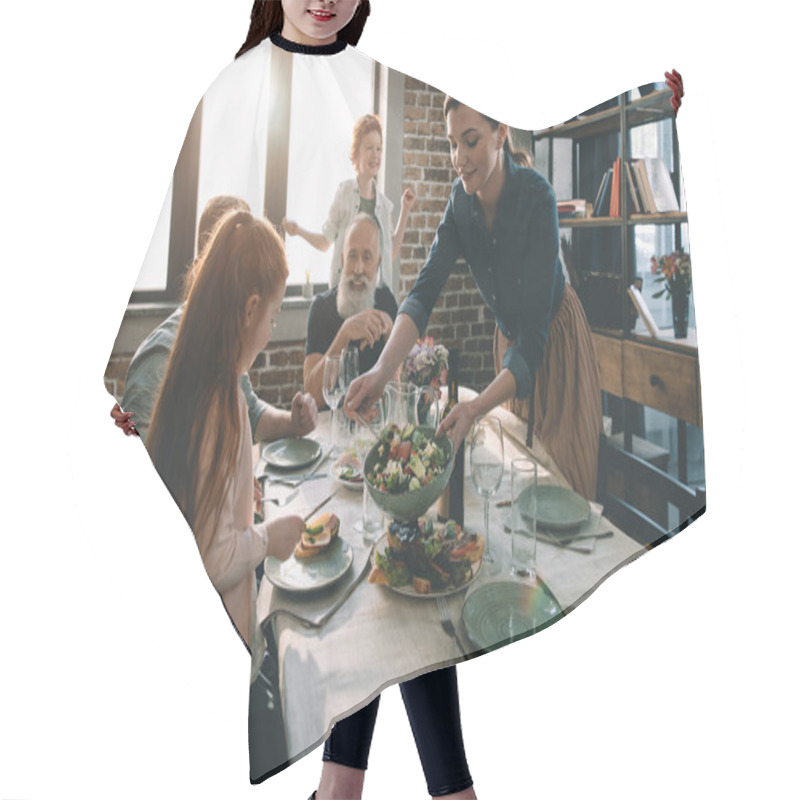 Personality  Woman Serving Salad Hair Cutting Cape