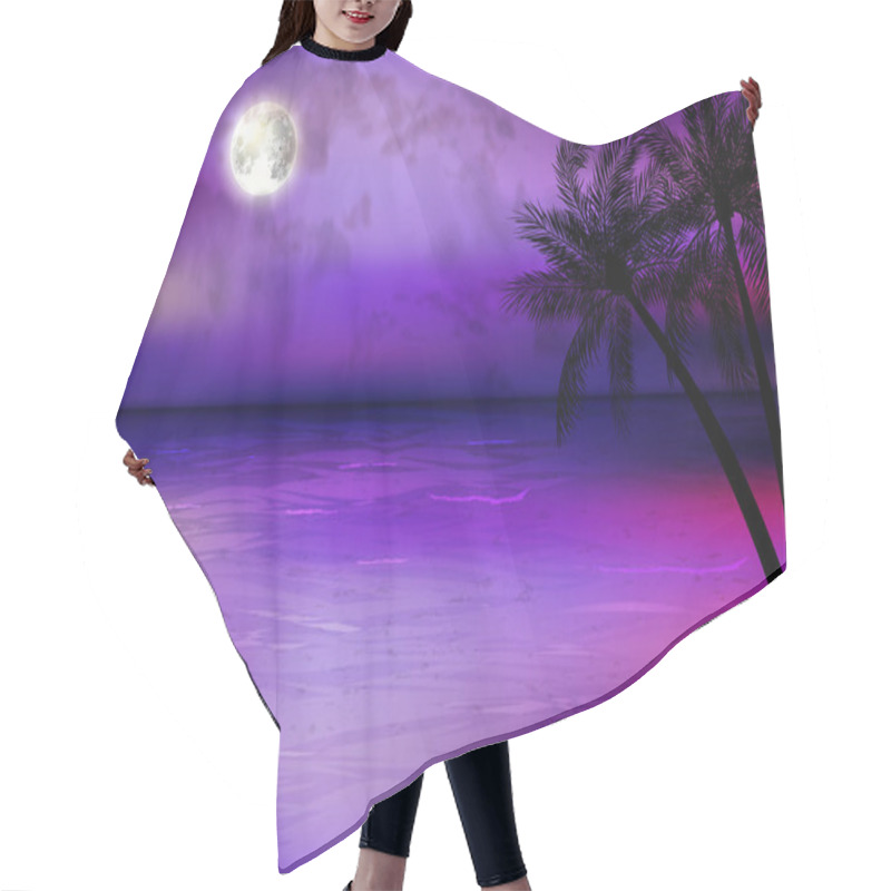 Personality  Illustration Of Tropical Beach At Night Hair Cutting Cape