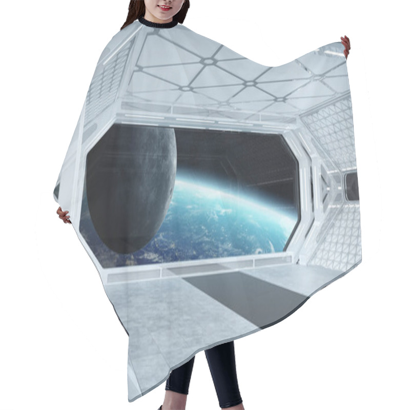 Personality  White Blue Spaceship Futuristic Interior With Window View On Pla Hair Cutting Cape