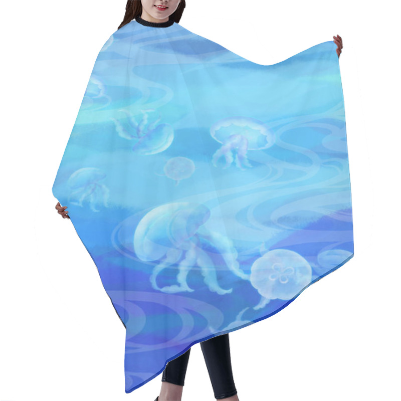 Personality  Illustration Of A Jellyfish Swimming Underwater Hair Cutting Cape