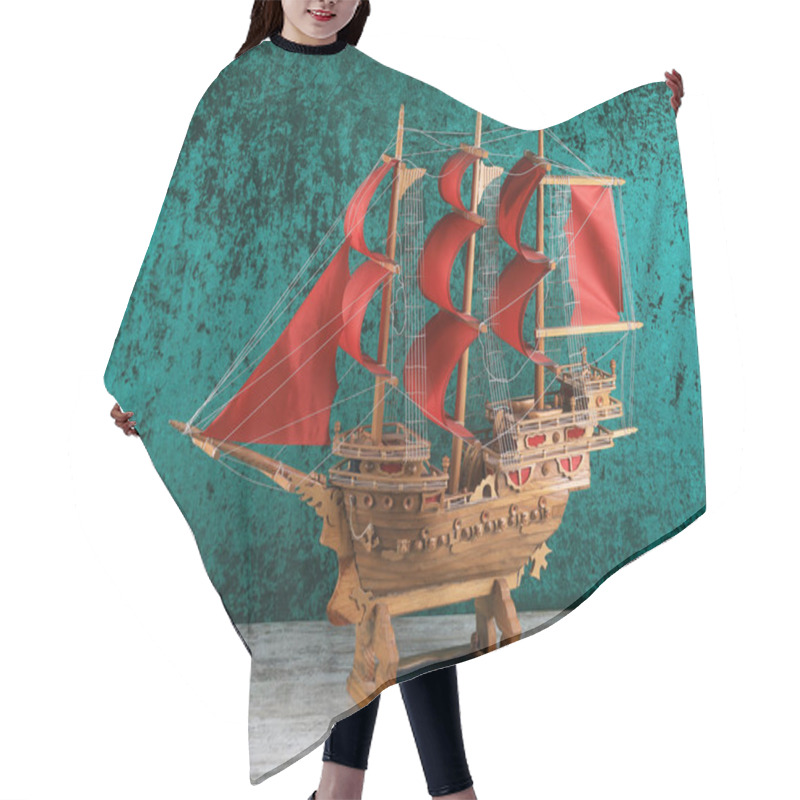 Personality  Sailboat Model With Red Sails Hair Cutting Cape