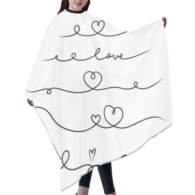 Personality  Heart Divider Set. Hand Drawn Swirl Line Borders, Hearts And Love Letters, Romantic Valentines Or Wedding Decoration, Simple Style Decor Vector Isolated Collection Hair Cutting Cape