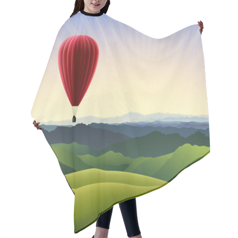 Personality  Mountain Landscape With Red Air Balloon Hair Cutting Cape