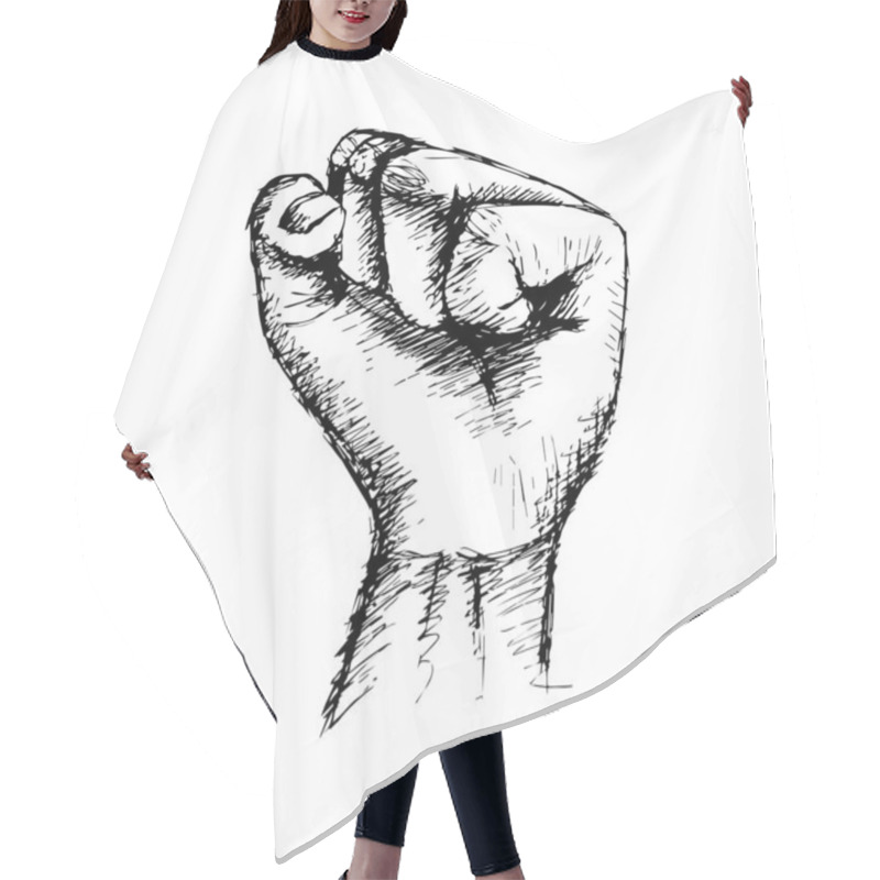 Personality  A Clenched Fist. Hand Drawing Illustration. Hair Cutting Cape