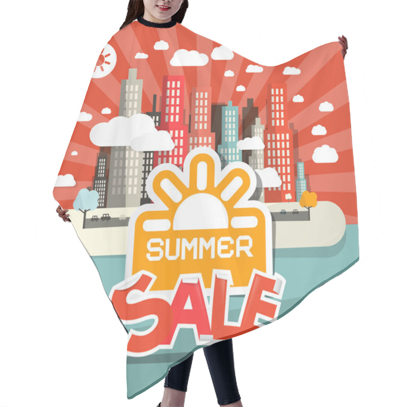 Personality  Retro Summer Sale Vector Illustration Of Abstract Town - City With Skyscrapers In Flat Design Style Hair Cutting Cape