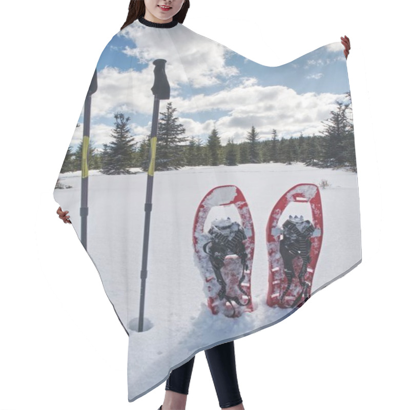 Personality  Snowshoes For Walking On Soft Snow In The Mountains.  Winter Sport Activity Concept. Hair Cutting Cape