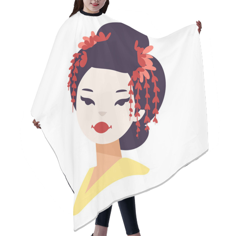 Personality  Vector Japanese Geisha Girl Hair Cutting Cape