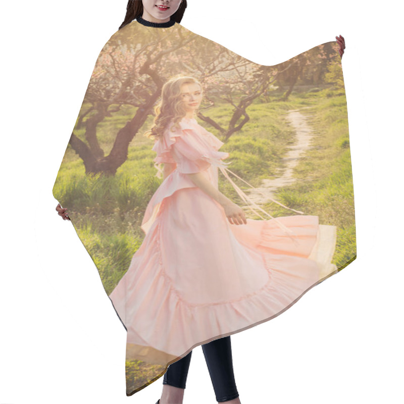 Personality  Attractive Woman In Pink Dress Enjoying The Nature Hair Cutting Cape