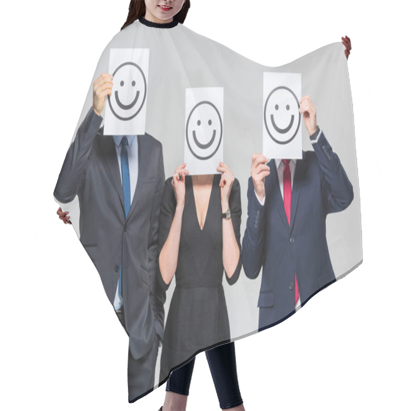 Personality  Businesspeople Holding Cards Hair Cutting Cape