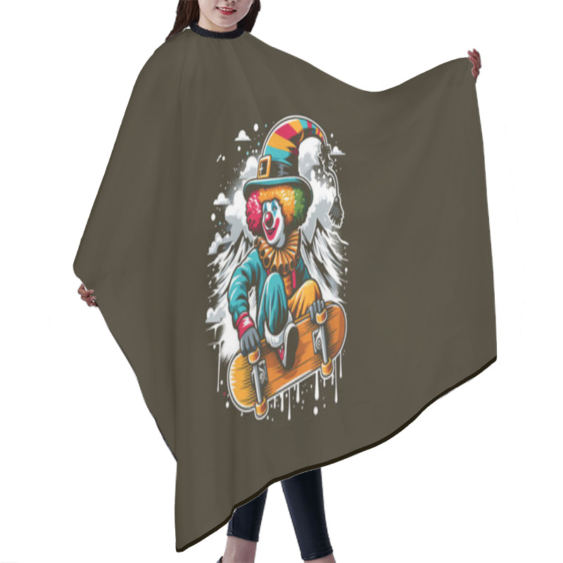 Personality  Clown Playing Skateboard On Mountain Vector Artwork Design Hair Cutting Cape