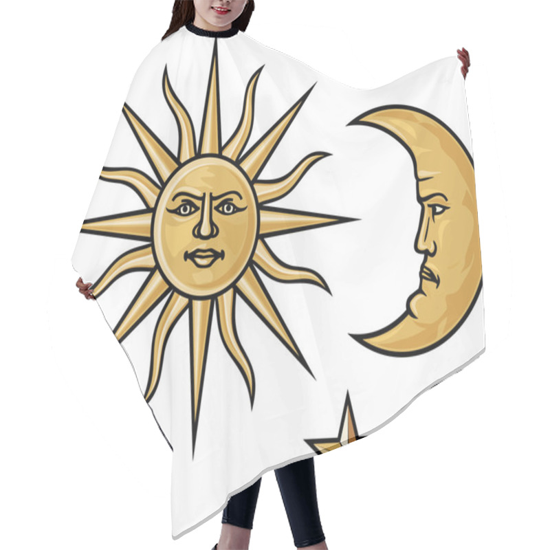 Personality  Sun, Crescent Moon And Stars Hair Cutting Cape