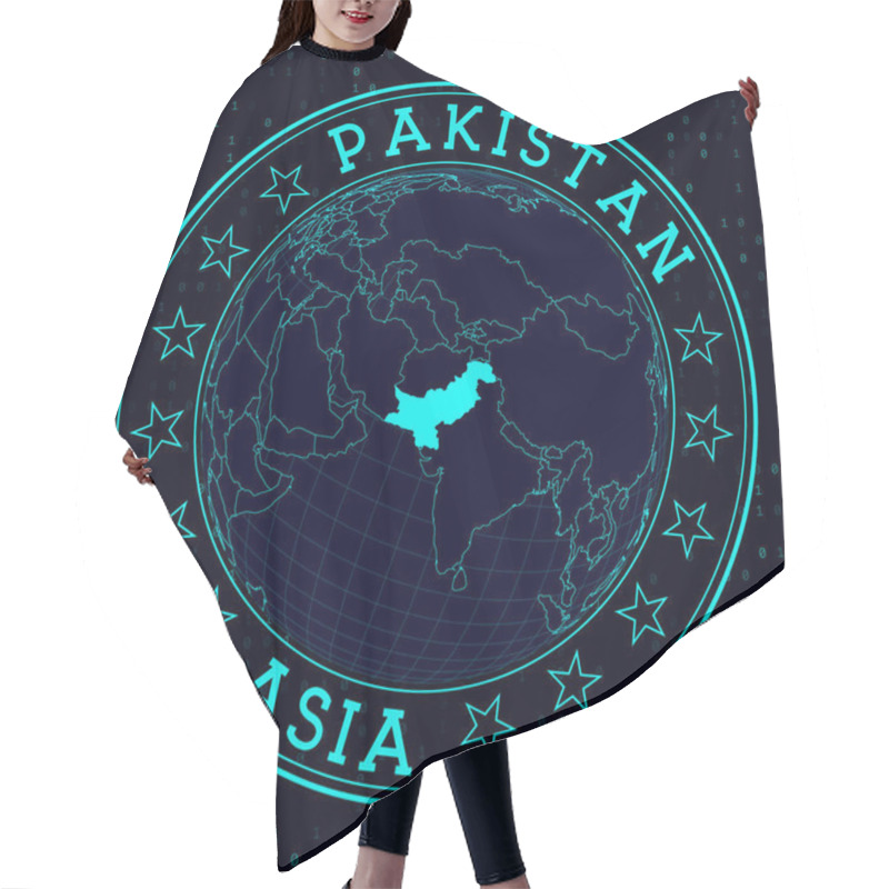 Personality  Pakistan Round Sign Futuristic Satelite View Of The World Centered To Pakistan Country Badge With Hair Cutting Cape