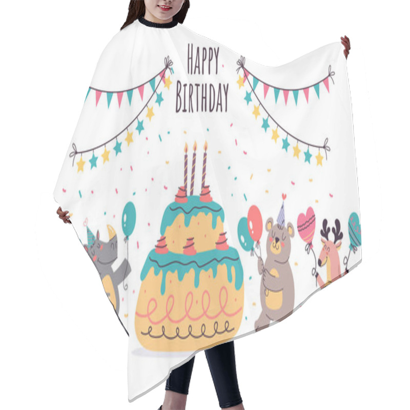 Personality  Birthday Animal Cute Party Kid Celebration Concept. Vector Flat Graphic Design Illustration Hair Cutting Cape