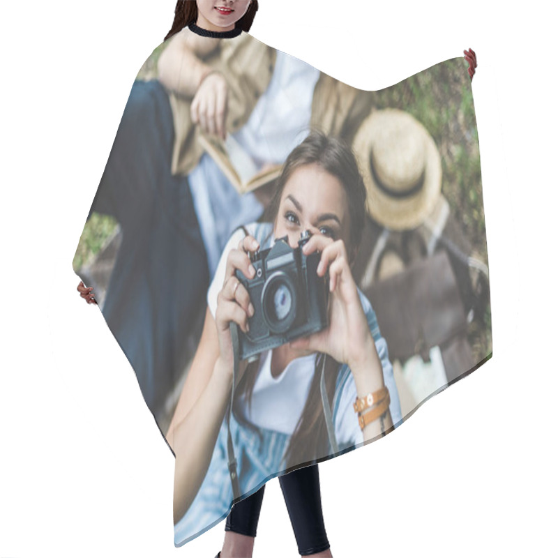 Personality  Woman Taking Photo Hair Cutting Cape