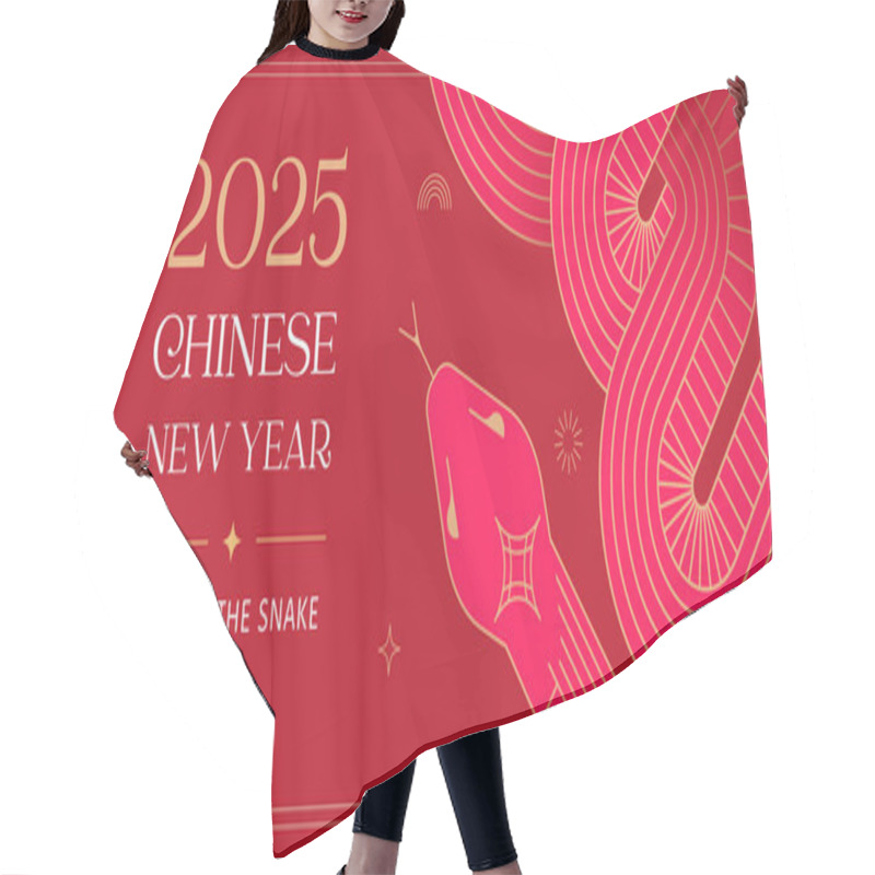 Personality  Chinese New Year 2025 Year Of The Snake. Abstract Background. Linear Geometric Red Snake Illustration. Traditional Chinese Vector Design. Lunar New Year Concept Hair Cutting Cape