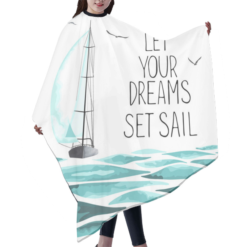 Personality  Sea Pattern With Nautical Elements Hair Cutting Cape