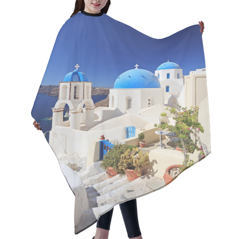 Personality  Blue Dome Church In Oia Village Hair Cutting Cape