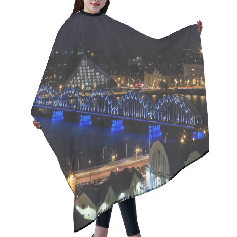 Personality  Aerial View Of Riga City At Night In Latvia Hair Cutting Cape