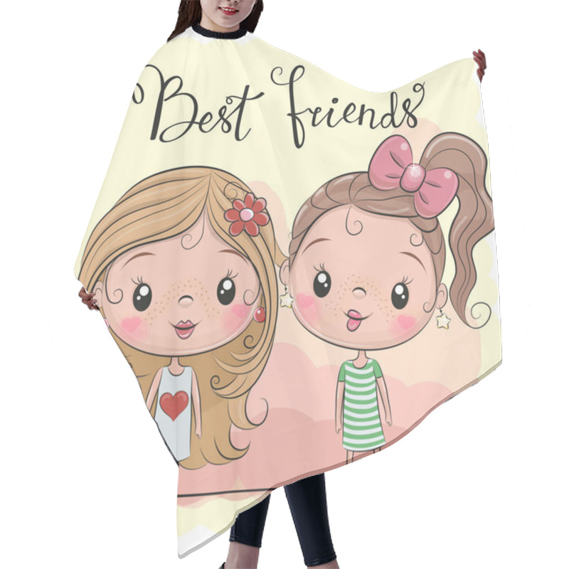 Personality  Two Friends Cute Cartoon Girls On A Yellow Background Hair Cutting Cape