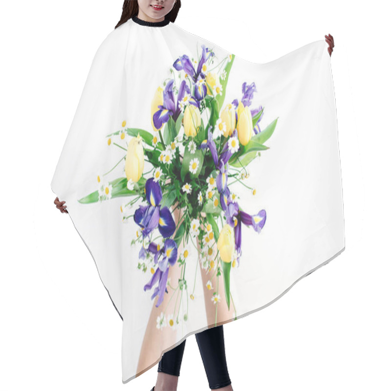 Personality  Girl's Hands Holding Beautiful Flowers Bouquet Hair Cutting Cape