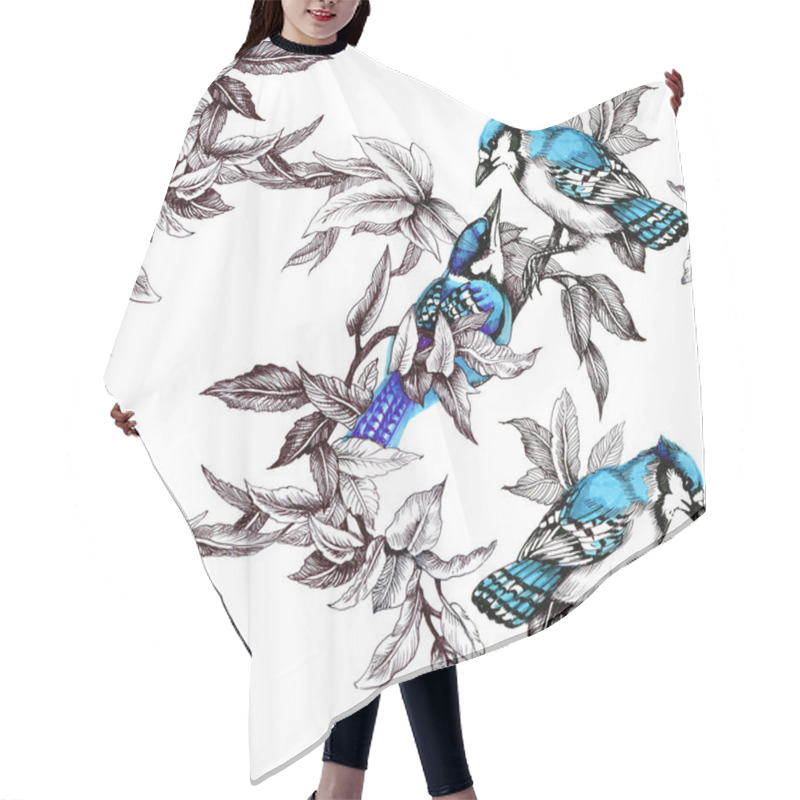 Personality  Seamless Pattern With Birds On Branch With Leaves  Hair Cutting Cape