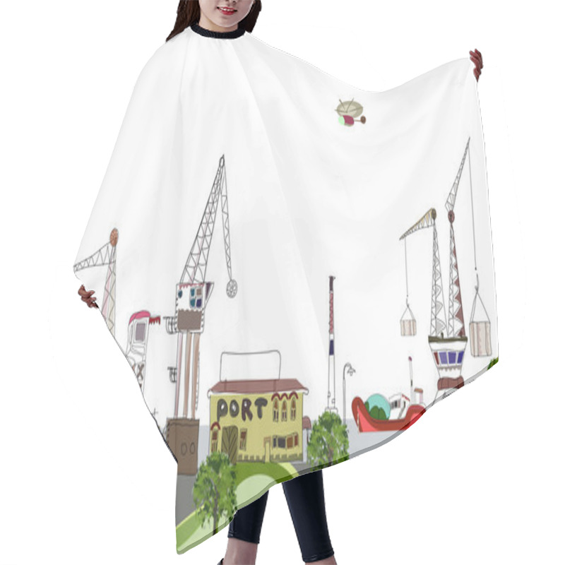 Personality  Big Port Illustration, City Collection Hair Cutting Cape