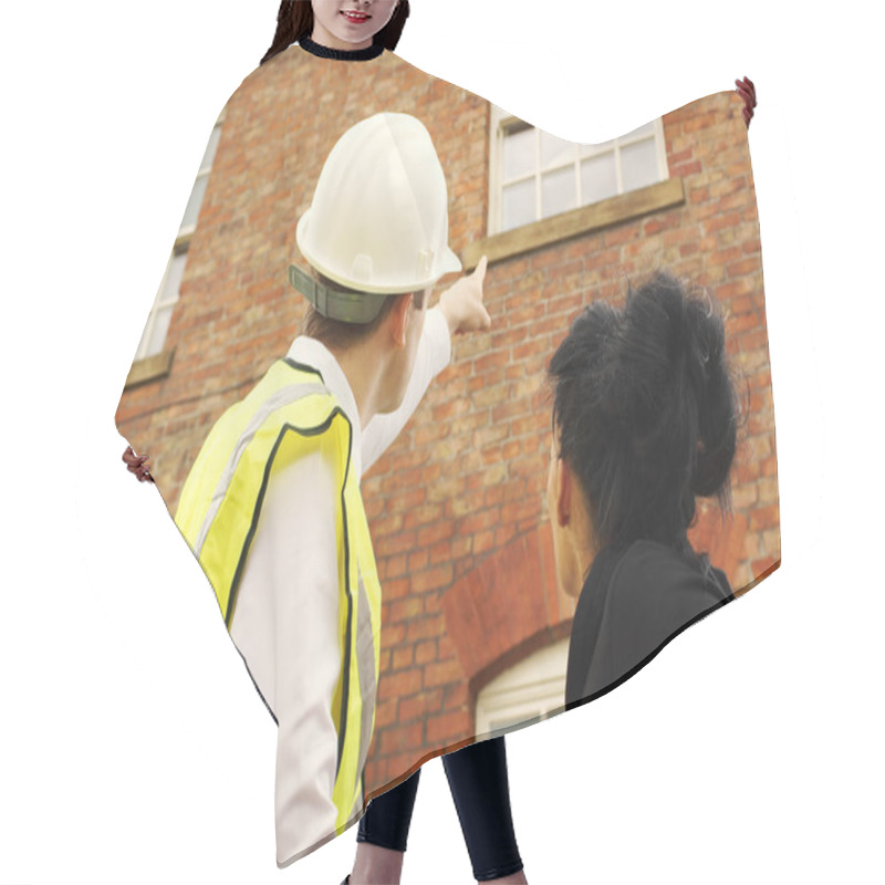 Personality  Surveyor Or Builder And Homeowner Looking At A Property Hair Cutting Cape