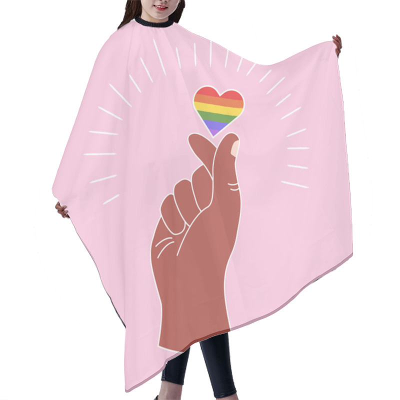 Personality  LGBT Rainbow Heart After Clicking Fingers. LGBT Concept. Hand Drawn Vector Illustration For Poster, Print, Card, Web. Hair Cutting Cape